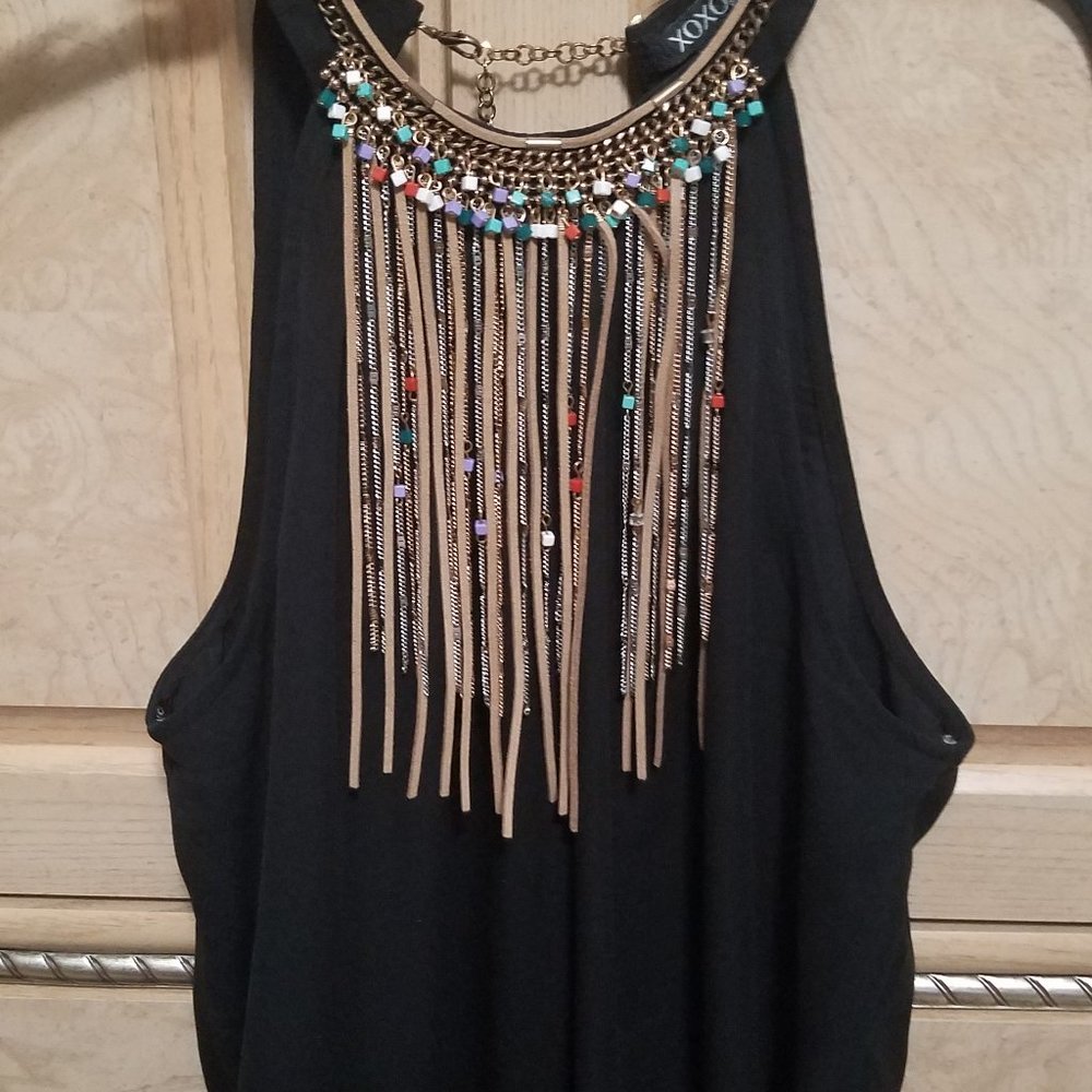 XOXO leather and bead fringe halter